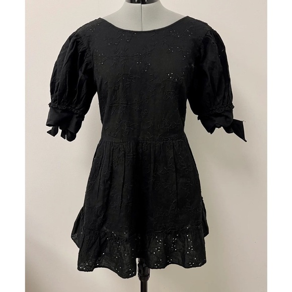 Aritzia Sunday Best Oregold Black Eyelet Cotton Linen Dress XXS - Picture 5 of 15